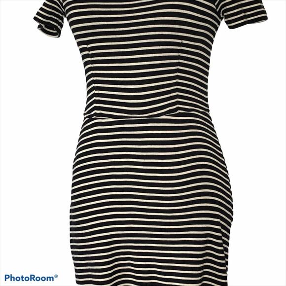 Madewell Black White Stripe Gallerist Fit Flare Dress Small - Picture 5 of 16